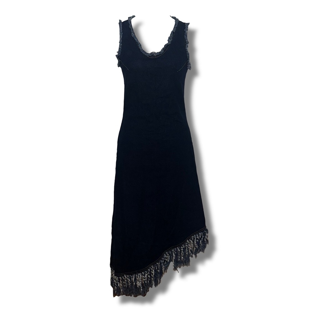 Vtg 90s Denim Asymmetrical Fringe Dress
